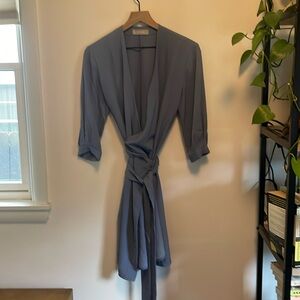 Everlane Japanese Goweave Blue Long Sleeve Wrap Dress